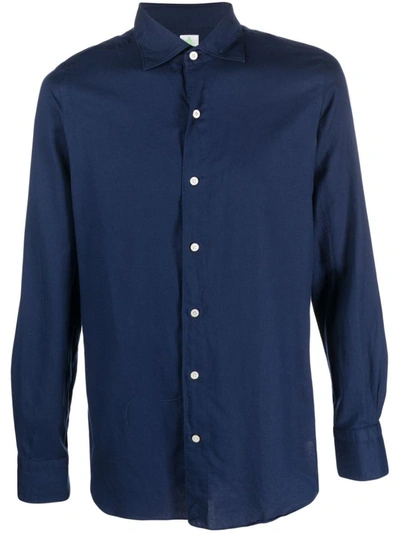 Shop Finamore Slim Fit Flannel Shirt In Blue