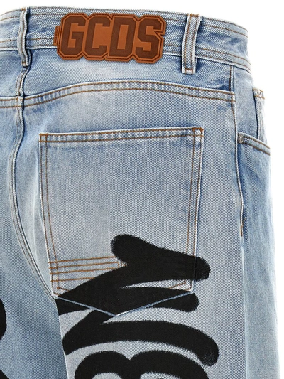 Shop Gcds Printed Jeans In Light Blue