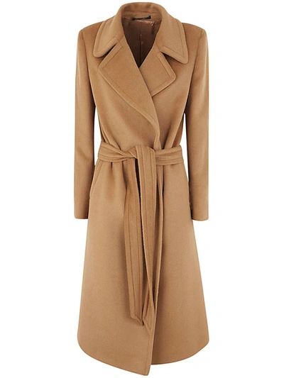 Shop Tagliatore Molly 3/4 Sleeves Long Coat With Belt Clothing In Brown