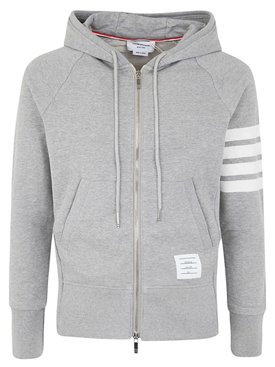 Shop Thom Browne Classic Full Zipper Hoodie In Classic Loopback With Engineered 4 Bar Clothing In Grey