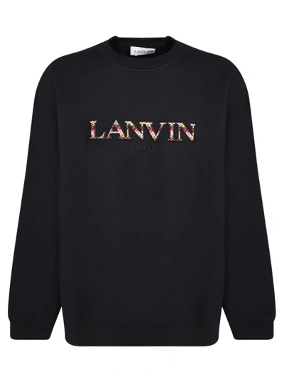 Shop Lanvin Black Embroidered Logo Relaxed Crewneck Sweatshirt
