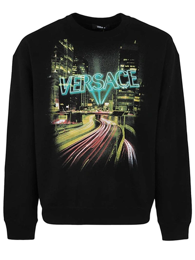 Shop Versace Brushed Sweatshirt Sweatshirt Fabric City Lights Print Clothing In Black