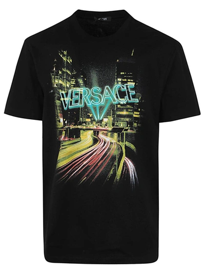 Versace Cotton Jersey Graphic T-shirt In Black