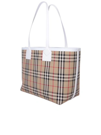Shop Burberry Vintage Check Pattern Cotton/leather Blend Tote Bag In Neutrals