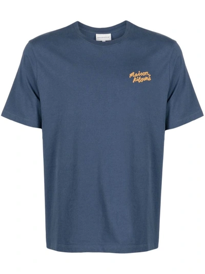 Shop Maison Kitsuné Maison Kitsune Handwriting Regular T-shirt-shirt Clothing In Blue