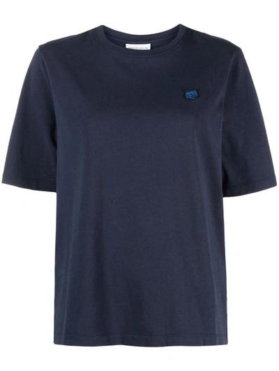 Shop Maison Kitsuné Tonal Fox Head Patch Comfort Tee Shirt Clothing In Blue