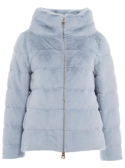 Shop Herno Blue Faux Fur Down Jacket In White