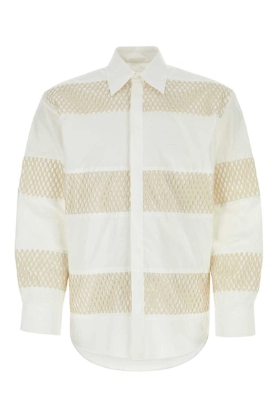 Msgm Cotton Shirt With Sheer Panels And Button Cuffs In White