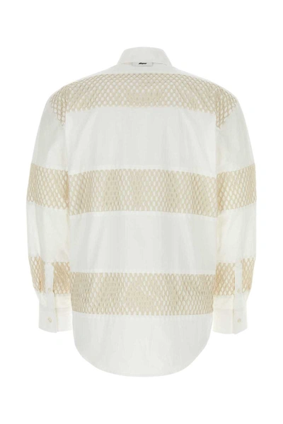 Msgm Cotton Shirt With Sheer Panels And Button Cuffs In White