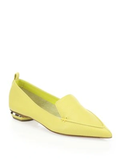 Nicholas Kirkwood Beya Pebbled Leather Point Toe Loafers In Yellow