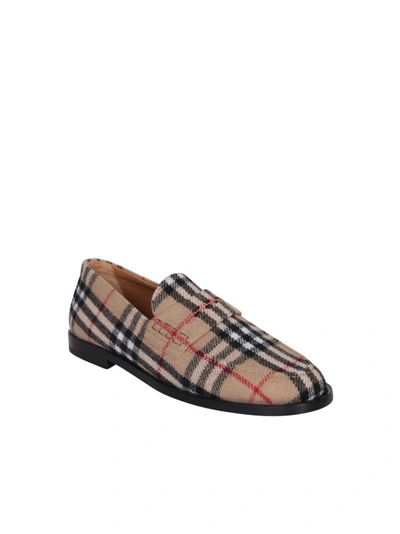 Shop Burberry Beige Check Pattern Loafers In Brown