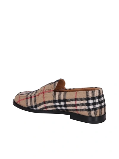 Shop Burberry Beige Check Pattern Loafers In Brown