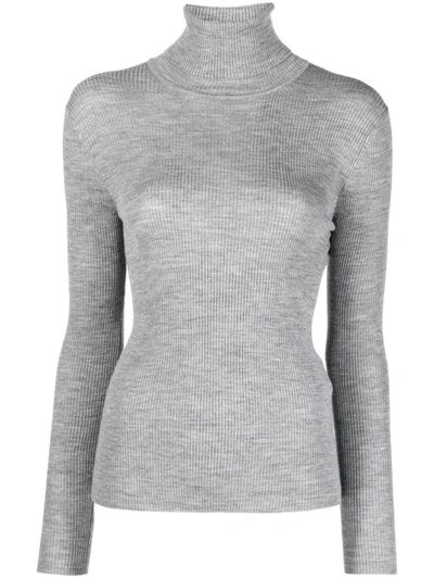 Shop P.a.r.o.s.h . High-neck Ribbed-knit Wool Top In Grigio Melange Chair