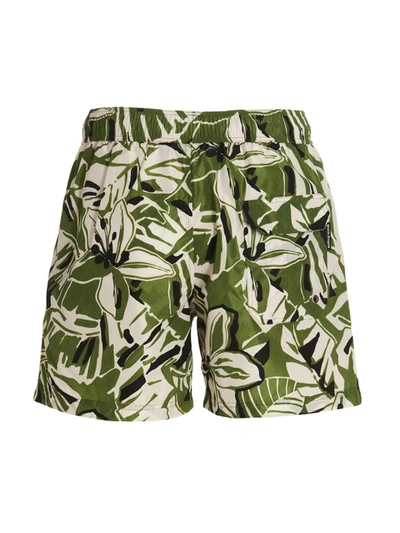 Shop Palm Angels 'macro Hibiscus' Swimming Shorts In Green
