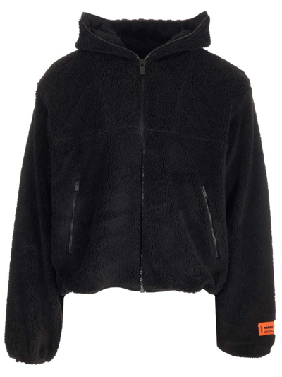 Shop Heron Preston Logo Patch Zipped Hooded Jacket In Black