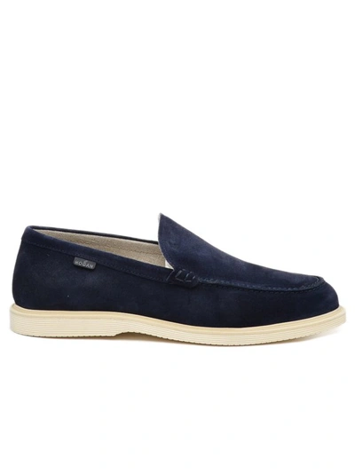 Shop Hogan H616 Moccasin In Blue Suede Leather