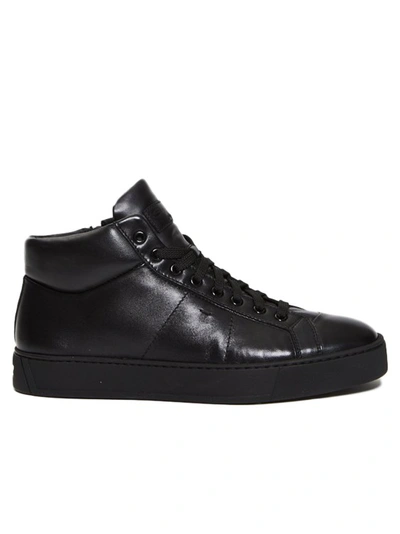 Shop Santoni Black Leather Sneakers
