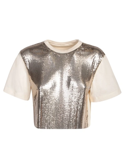 Shop Paco Rabanne Gold/white Cotton Blend Cropped T-shirt
