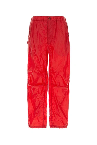 Ferragamo Nylon Cargo Pants With Drawstringed Bottom In Red