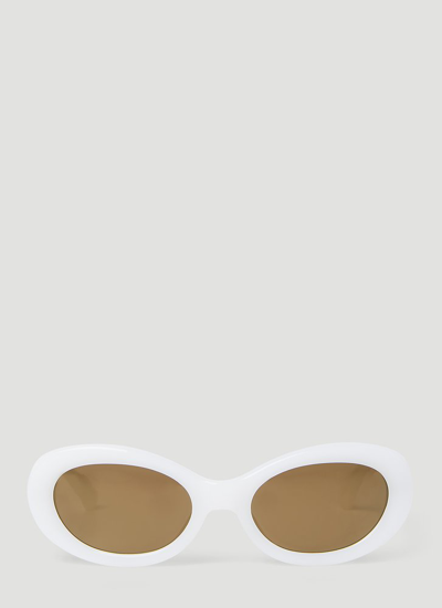 Shop Dries Van Noten Oval Frame Sunglasses In White