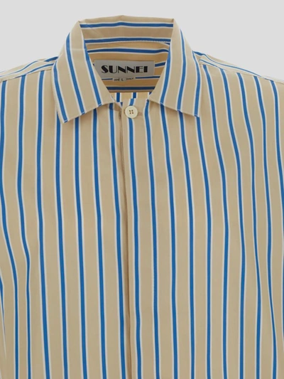 Shop Sunnei Shirts In Beige/white/blue