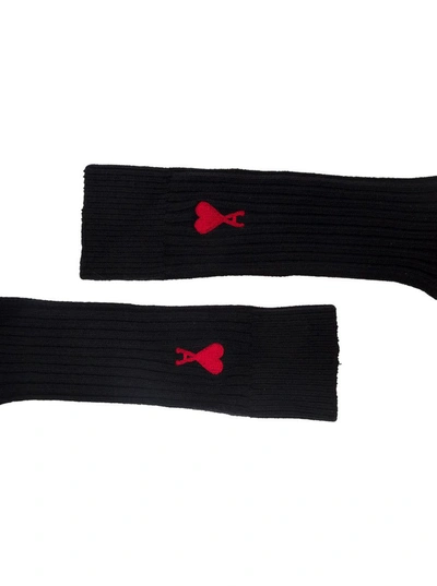 Shop Ami Alexandre Mattiussi Three-pack Of Black Socks With Contrasting Logo In Cotton Blend Man