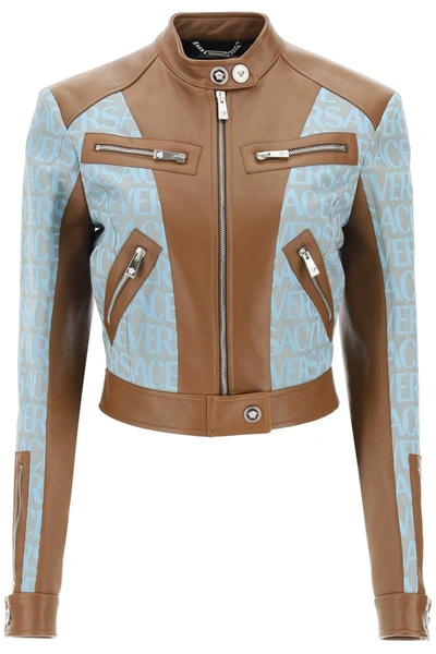 Shop Versace ' Allover' Lamb Leather Biker Jacket In Multicolor