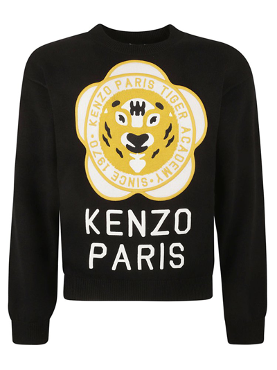 Shop Kenzo Logo Embroidered Crewneck Jumper In Black