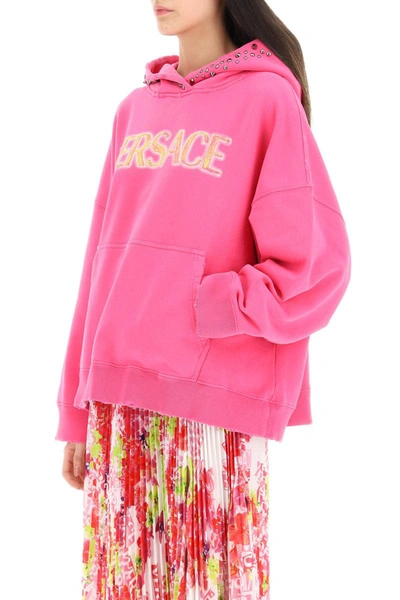 Shop Versace Hoodie With Studs In Fuchsia