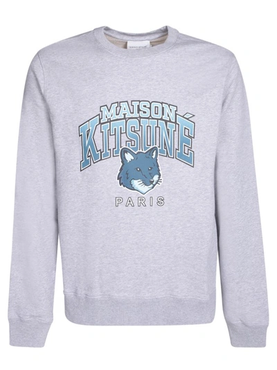 Shop Maison Kitsuné Grey Campus Fox Crewneck Sweatshirt
