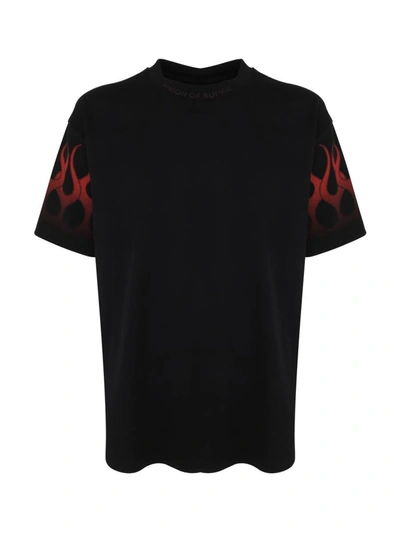 Shop Vision Of Super Black T-shirt With Red Flames Clothing