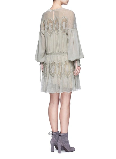 Shop Chloé Geometric Lace Trim Drawstring Waist Dress