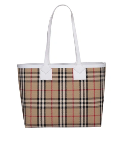 Shop Burberry Vintage Check Patter Cotton/leather Blend Tote Bag In Brown