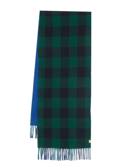 Shop Woolrich Checked Wool Scarf In Blue