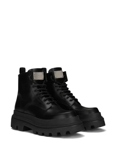 Shop Dolce & Gabbana Black Logo Plaque Ankle Boots