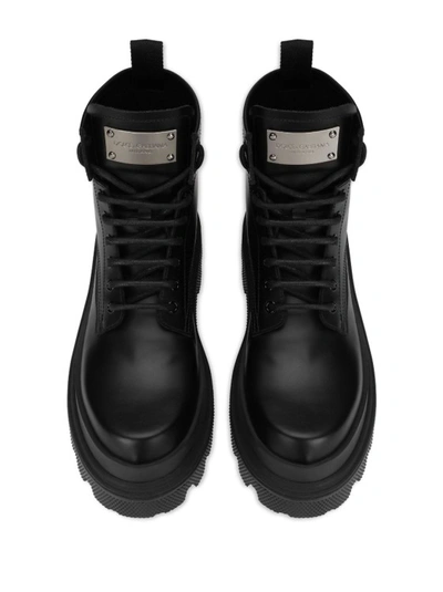 Shop Dolce & Gabbana Black Logo Plaque Ankle Boots