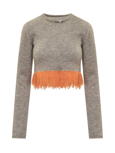 Shop Jw Anderson Cropped Fringed In Grey