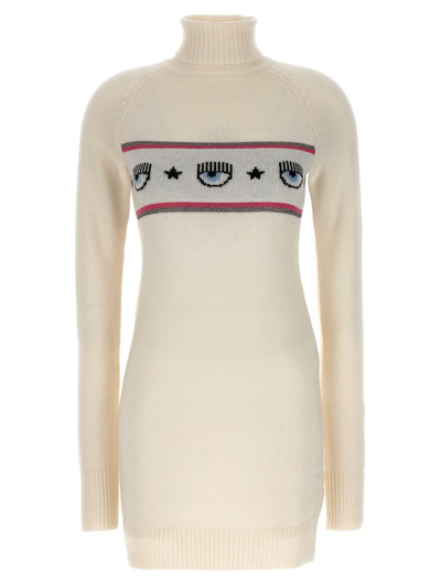 Shop Chiara Ferragni Logomania Knitted Mini Dress In White