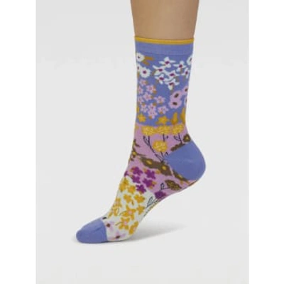 Shop Thought Spw901 Marguerite Floral Organic Cotton Socks In Light Sapphire Blue