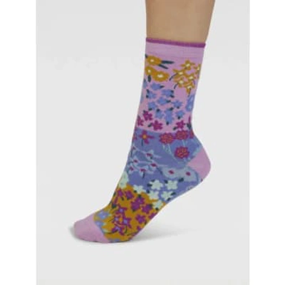Shop Thought Spw901 Marguerite Floral Organic Cotton Socks In Dusk Lilac