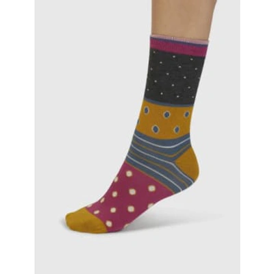 Shop Thought Spw898 Rondel Spot And Stripe Bamboo Ankle Socks In Dark Grey Marle