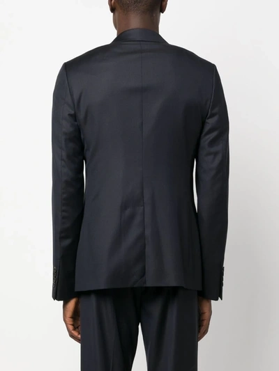 Shop Lanvin Men Single Breasted Flap Pockets Jacket In 29 Navy Blue