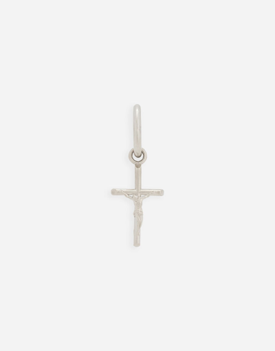 Shop Dolce & Gabbana Single Creole Earring With Cross Pendant In Silver