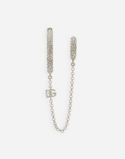 Shop Dolce & Gabbana Single Earring With Rhinestones And Chain Ear Cuff In Crystal