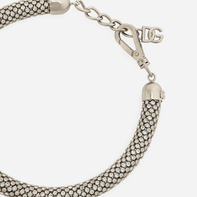 Shop Dolce & Gabbana Tubular Choker With Rhinestones In Silver