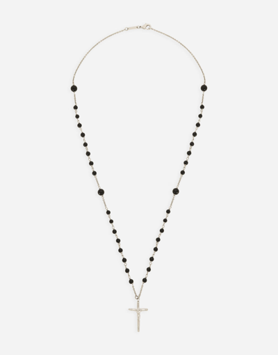 Shop Dolce & Gabbana Necklace With Natural Stones And Cross Pendant In Multicolor