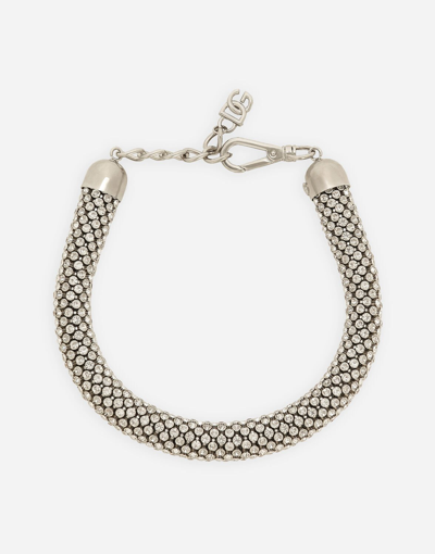 Shop Dolce & Gabbana Tubular Choker With Rhinestones In Silver