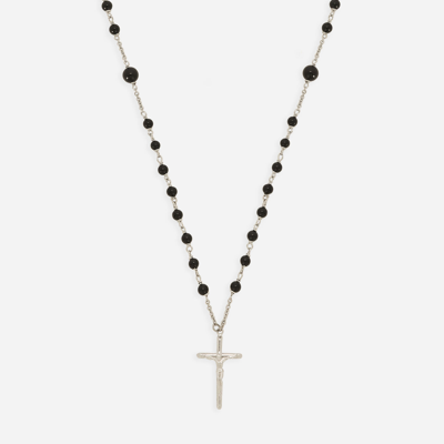 Shop Dolce & Gabbana Necklace With Natural Stones And Cross Pendant In Multicolor