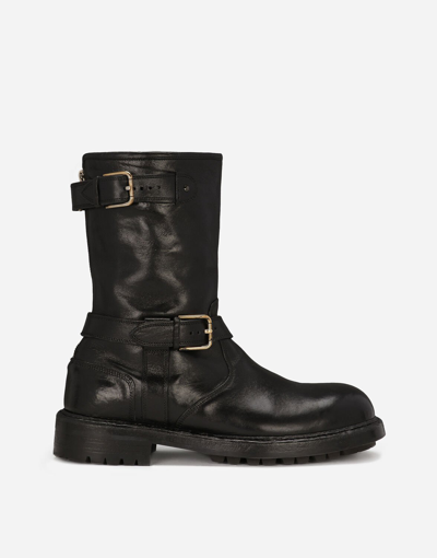 Shop Dolce & Gabbana Leather Biker Boots In Black