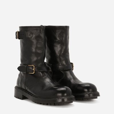 Shop Dolce & Gabbana Leather Biker Boots In Black